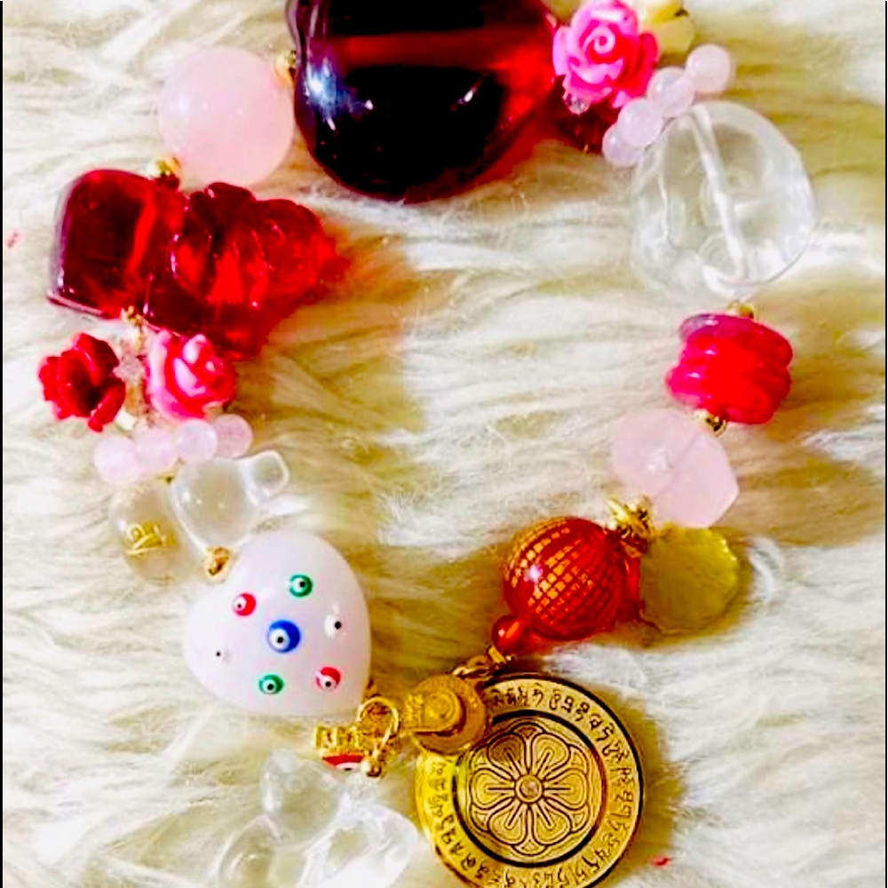 Feng shui, Year of the monkey charm bracelet. Made of real crystals